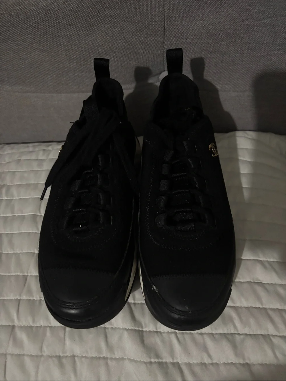 CHANEL Black Women's Logo Trainer Sneakers